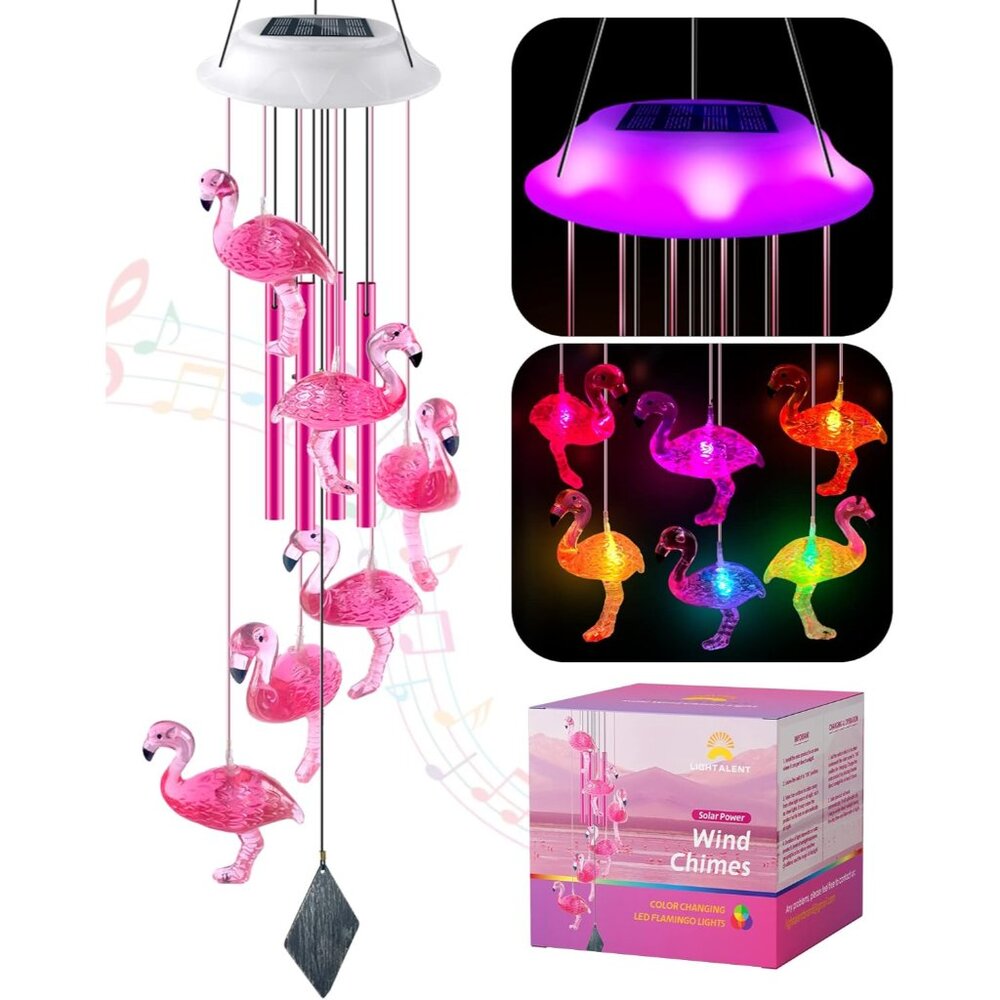 Solar Flamingo Wind Chimes, Flamingo Gifts For Women/Mom/Her, Glowing Top Changi